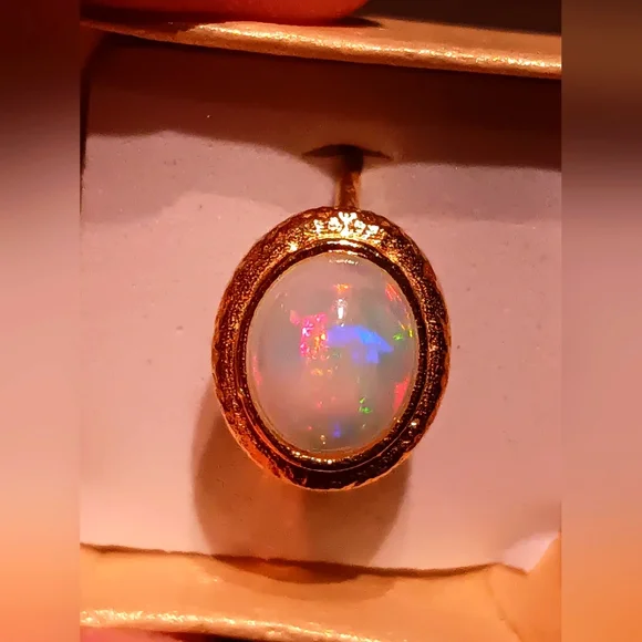 Exclusive Huge Ethiopian Opal Ring Gold Over Sterling Silver New - Picture 1 of 16